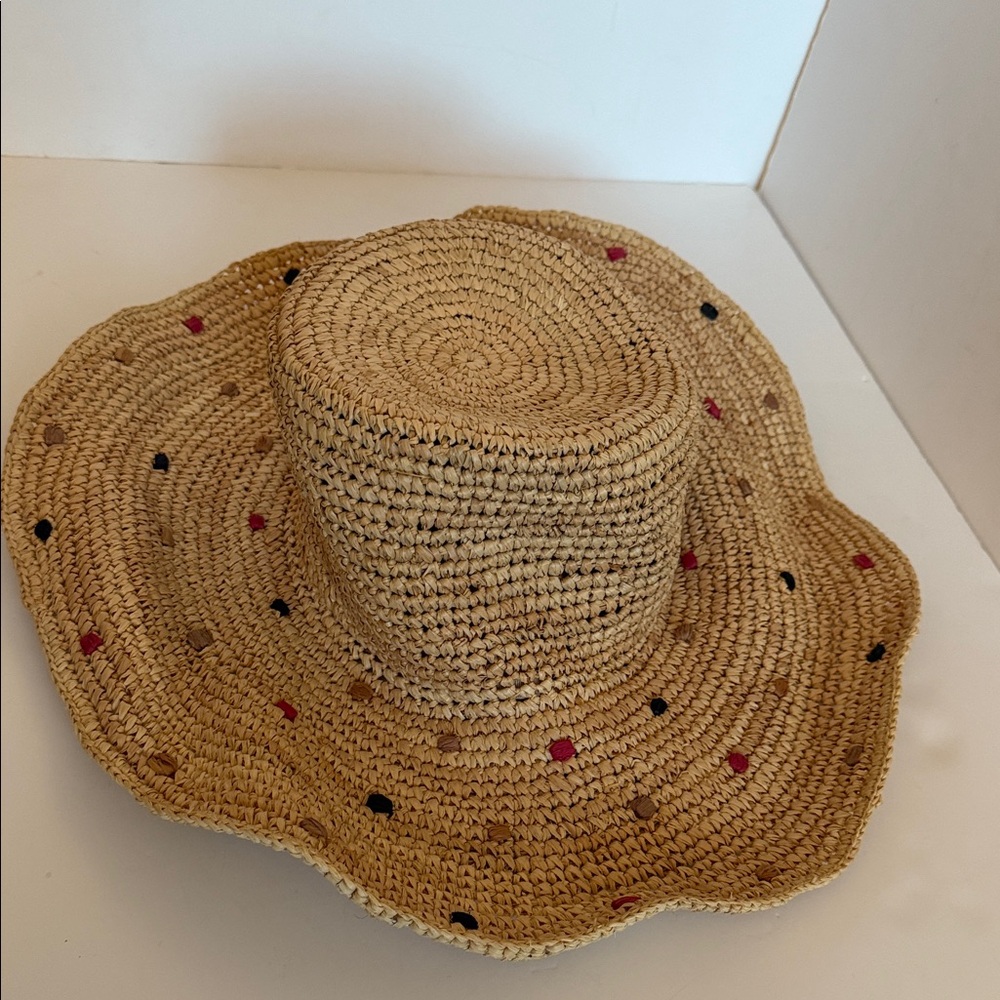 J. Jill Tan Straw Hat with polka dot Accents